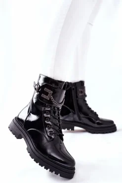 Damskie Ocieplane Botki Workery Czarne Vanquish