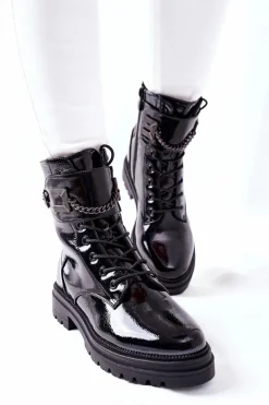 Damskie Ocieplane Botki Workery Czarne Vanquish