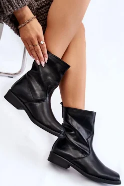 Damskie Ocieplane Botki Wsuwane Czarne Calan