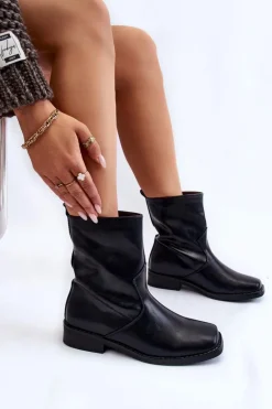 Damskie Ocieplane Botki Wsuwane Czarne Calan
