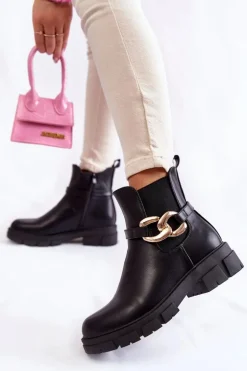 Damskie Ocieplane Botki Workery Z Ozdobą Czarne Ruth