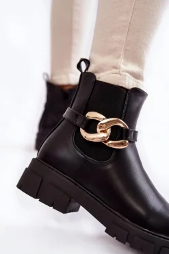 Damskie Ocieplane Botki Workery Z Ozdobą Czarne Ruth