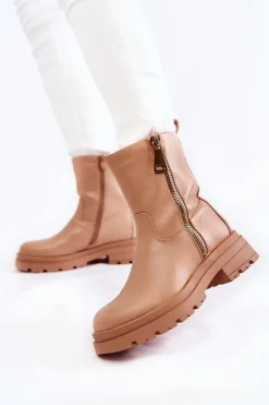 Damskie Ocieplane Botki Z Suwakami Nude Jette