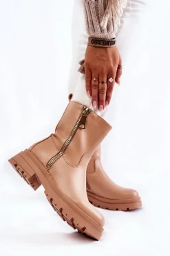 Damskie Ocieplane Botki Z Suwakami Nude Jette