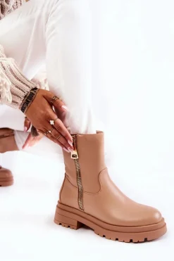 Damskie Ocieplane Botki Z Suwakami Nude Jette