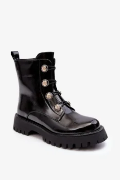 Damskie Ocieplane Botki Z Ozdobnymi Guzikami D&A MR870-51 Czarne