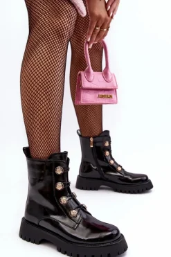 Damskie Ocieplane Botki Z Ozdobnymi Guzikami D&A MR870-51 Czarne