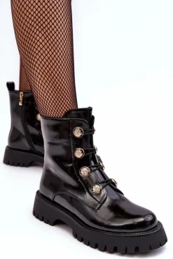 Damskie Ocieplane Botki Z Ozdobnymi Guzikami D&A MR870-51 Czarne