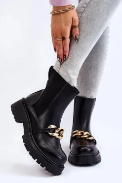 Damskie Ocieplane Botki Z Ozdobą Na Przodzie Czarne Tilda