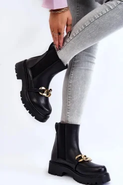 Damskie Ocieplane Botki Z Ozdobą Na Przodzie Czarne Tilda