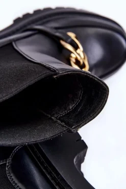 Damskie Ocieplane Botki Z Ozdobą Na Przodzie Czarne Tilda