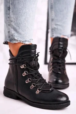 Damskie Ocieplane Botki z Cyrkoniami Czarne Gisele