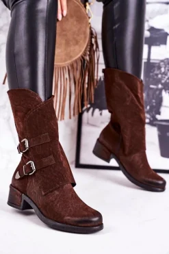 Damskie Ocieplane Botki Z Klamrami Brązowe Cassidy