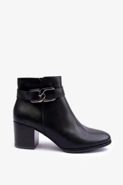 Damskie Ocieplane Botki Z Ozdobą Czarne Astrid