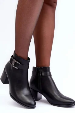 Damskie Ocieplane Botki Z Ozdobą Czarne Astrid