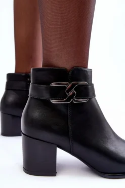 Damskie Ocieplane Botki Z Ozdobą Czarne Astrid