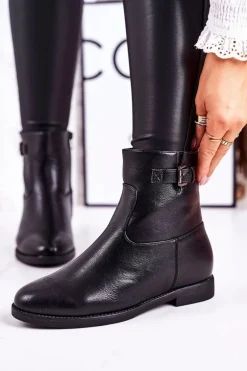 Damskie Ocieplane Botki Z Klamrą Czarne Halfway