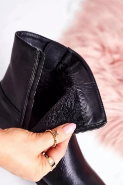 Damskie Ocieplane Botki Z Klamrą Czarne Halfway