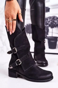 Damskie Ocieplane Botki Z Klamrami Czarne Cassidy