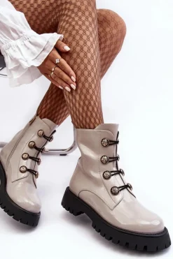 Damskie Ocieplane Botki Z Ozdobnymi Guzikami D&A MR870-51 Jasnobeżowe