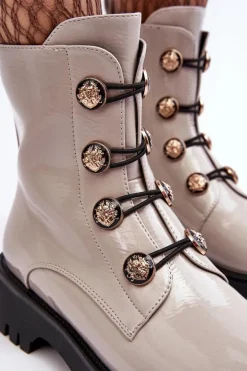 Damskie Ocieplane Botki Z Ozdobnymi Guzikami D&A MR870-51 Jasnobeżowe
