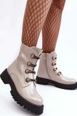 Damskie Ocieplane Botki Z Ozdobnymi Guzikami D&A MR870-51 Jasnobeżowe