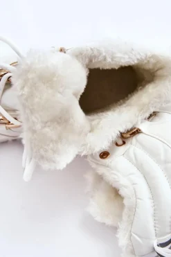 Damskie Ocieplane Buty Sportowe Trapery Sznurowane Białe Bastini