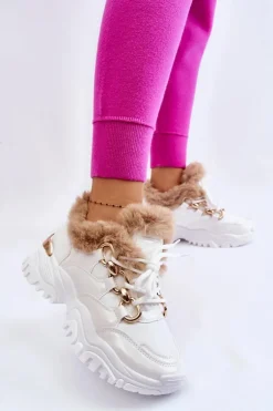 Damskie Ocieplane Buty Sportowe Sznurowane Białe Kerberos