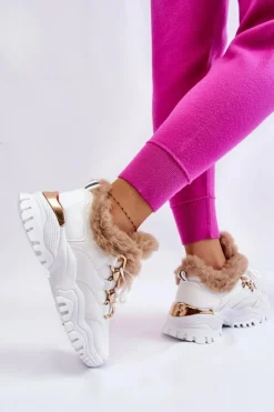 Damskie Ocieplane Buty Sportowe Sznurowane Białe Kerberos