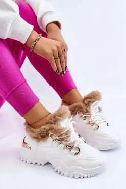 Damskie Ocieplane Buty Sportowe Sznurowane Białe Kerberos