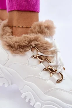 Damskie Ocieplane Buty Sportowe Sznurowane Białe Kerberos