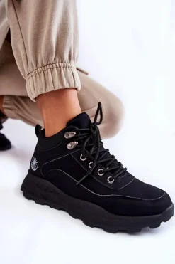 Damskie Ocieplane Buty Trekkingowe Trapery Czarne Otto