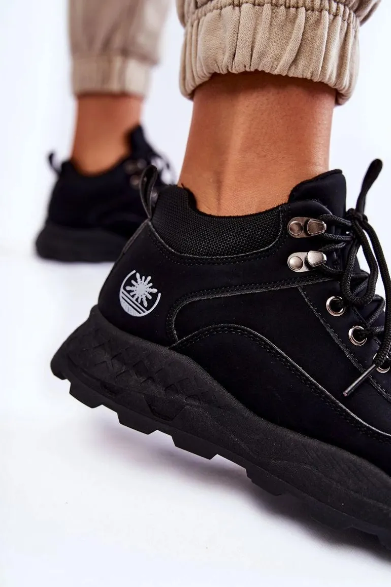 Damskie Ocieplane Buty Trekkingowe Trapery Czarne Otto