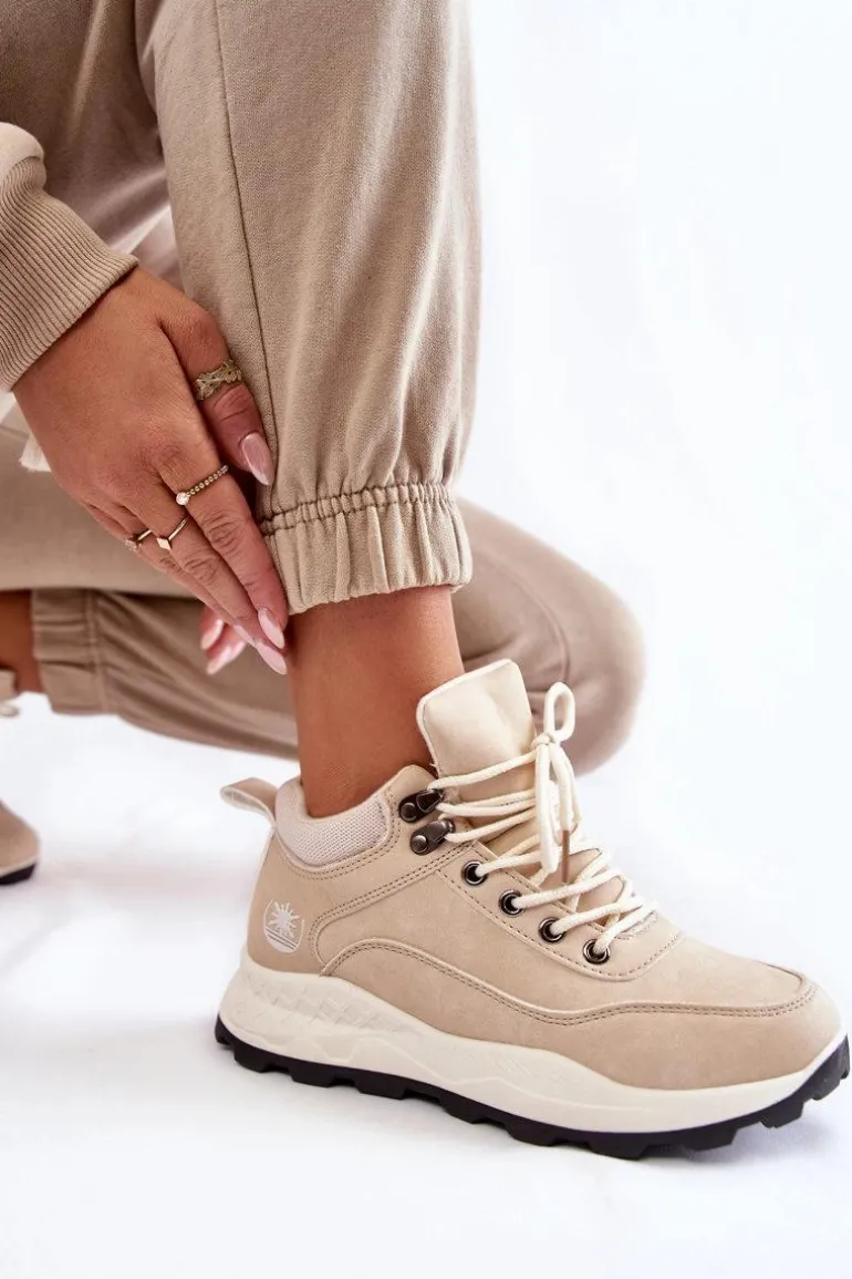 Damskie Ocieplane Buty Trekkingowe Trapery Jasnobeżowe Otto