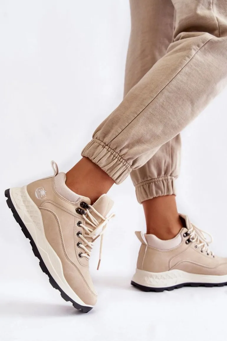 Damskie Ocieplane Buty Trekkingowe Trapery Jasnobeżowe Otto