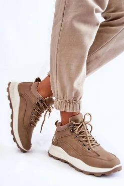 Damskie Ocieplane Buty Trekkingowe Trapery Beżowe Otto