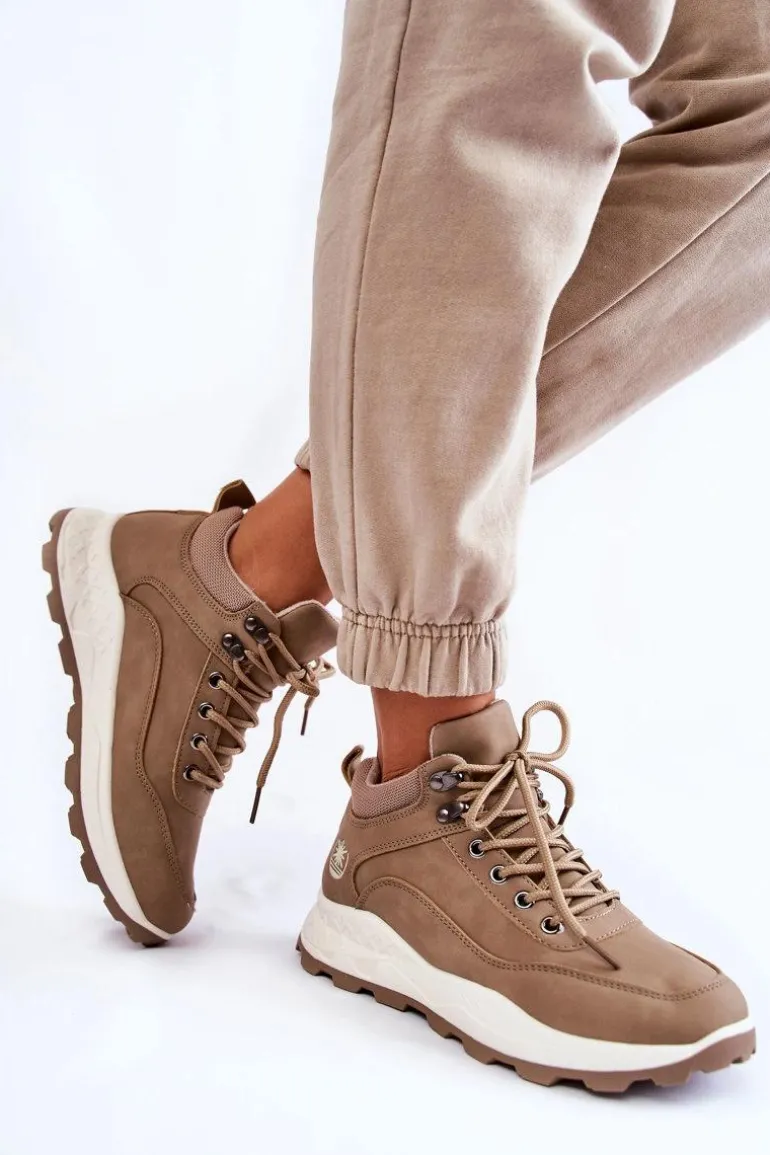 Damskie Ocieplane Buty Trekkingowe Trapery Beżowe Otto