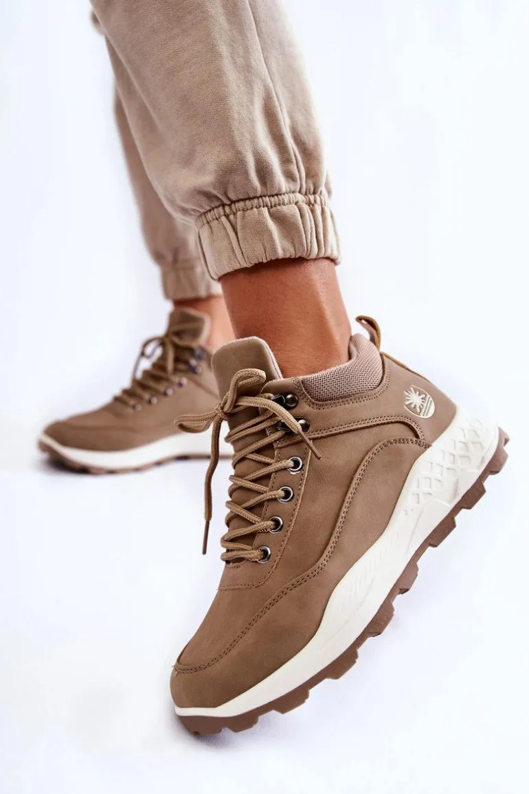 Damskie Ocieplane Buty Trekkingowe Trapery Beżowe Otto