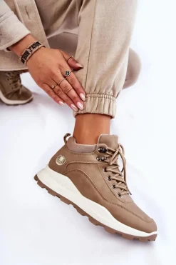 Damskie Ocieplane Buty Trekkingowe Trapery Beżowe Otto