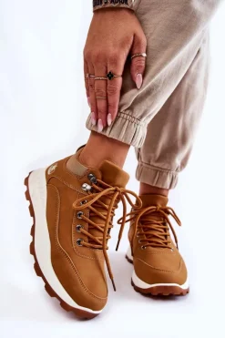 Damskie Ocieplane Buty Trekkingowe Trapery Camel Otto