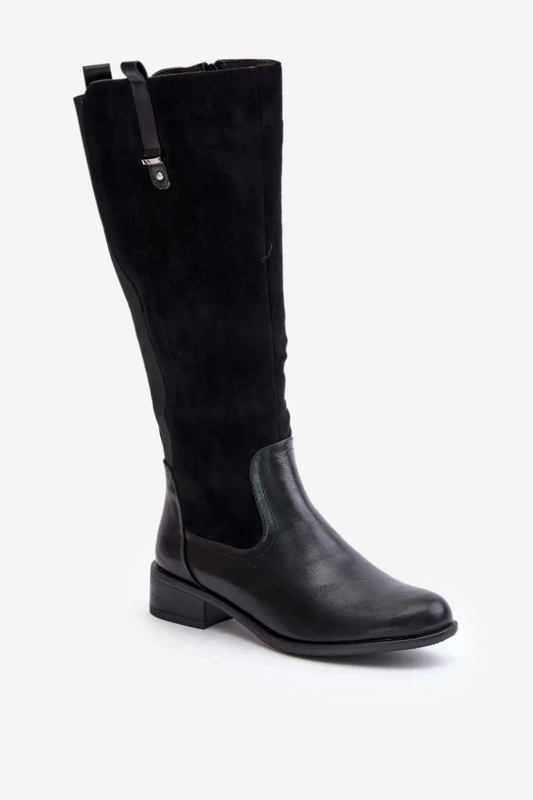 Damskie Ocieplane Kozaki Przed Kolano Na Zamek Czarne Ivasira