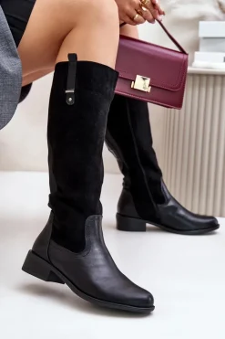 Damskie Ocieplane Kozaki Przed Kolano Na Zamek Czarne Ivasira