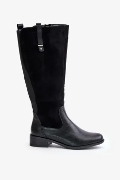 Damskie Ocieplane Kozaki Przed Kolano Na Zamek Czarne Ivasira