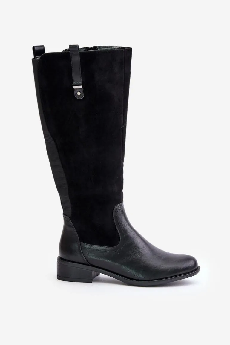 Damskie Ocieplane Kozaki Przed Kolano Na Zamek Czarne Ivasira