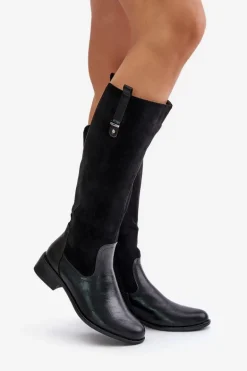 Damskie Ocieplane Kozaki Przed Kolano Na Zamek Czarne Ivasira