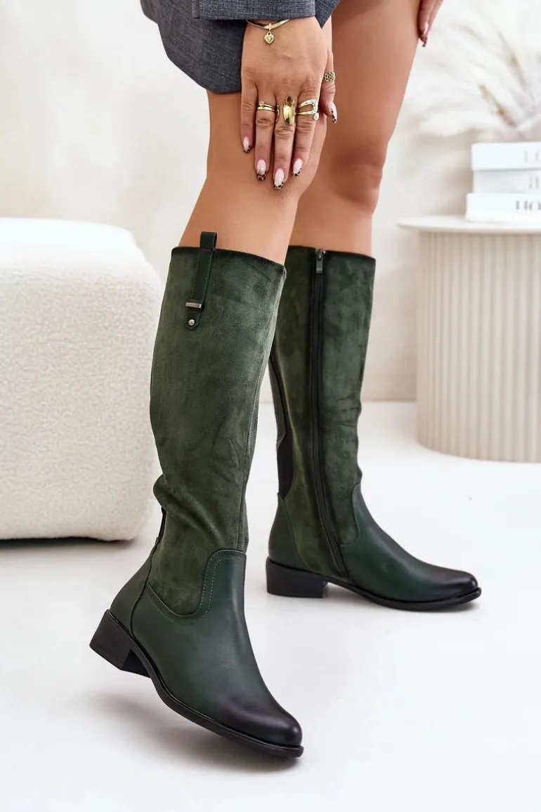 Damskie Ocieplane Kozaki Przed Kolano Na Zamek Zielone Ivasira