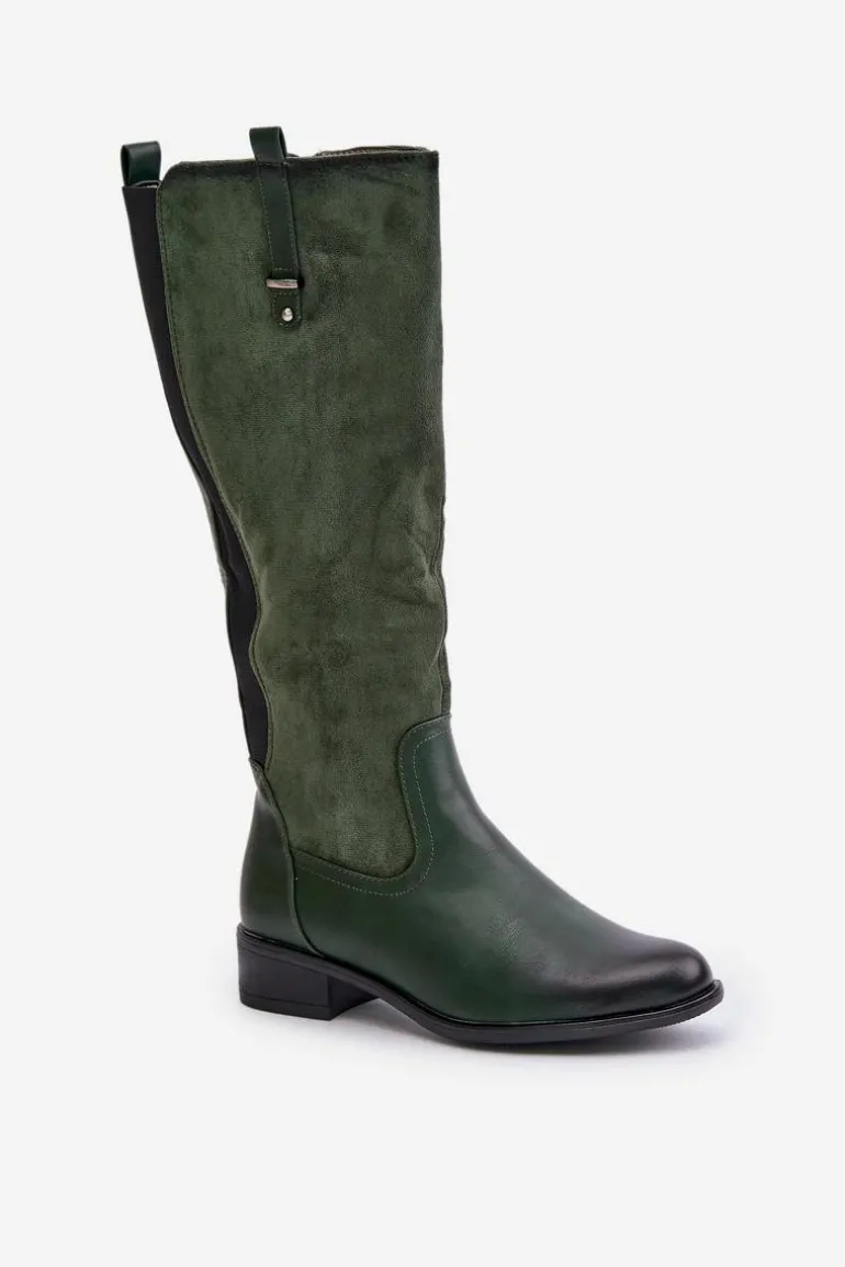 Damskie Ocieplane Kozaki Przed Kolano Na Zamek Zielone Ivasira