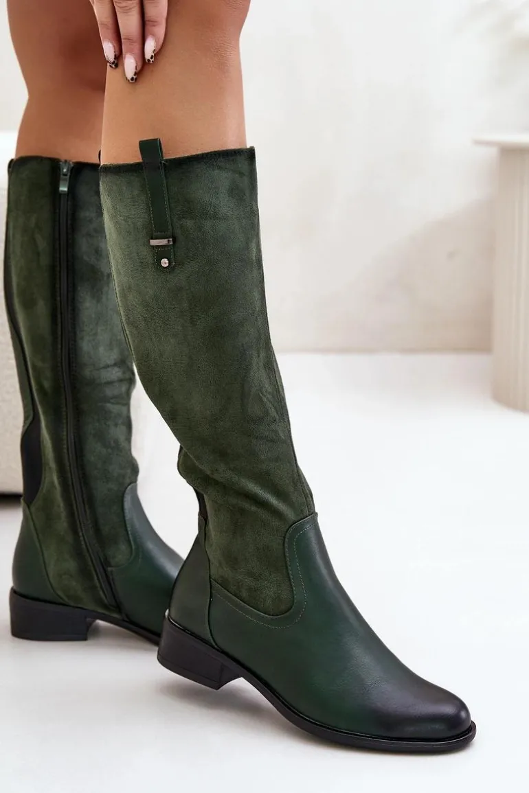 Damskie Ocieplane Kozaki Przed Kolano Na Zamek Zielone Ivasira