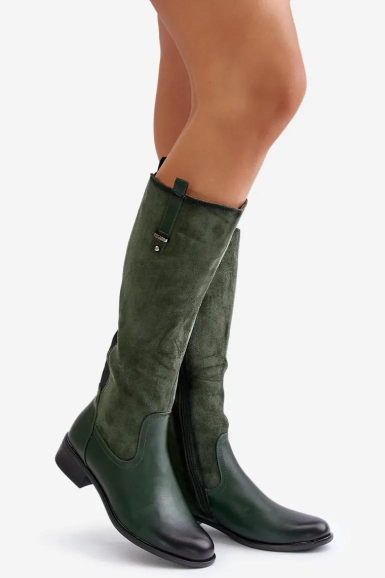 Damskie Ocieplane Kozaki Przed Kolano Na Zamek Zielone Ivasira