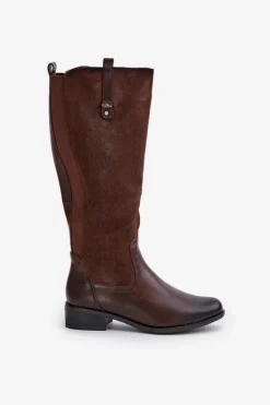 Damskie Ocieplane Kozaki Przed Kolano Na Zamek Brązowe Ivasira